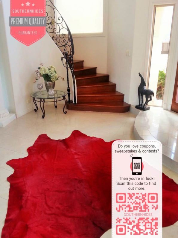 Red Cowhide Rug - Dyed Cherry Red Cow Hide